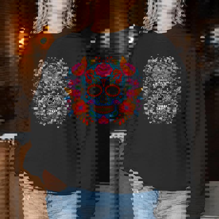 Crâne En Sucre Floral Dia De Los Muertos Mexicain Catrina Sweat-shirt pour femme Cadeaux drôles