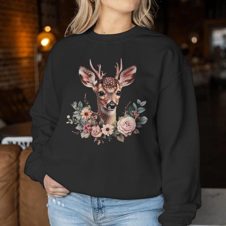 Deer Fawn Flowers Costume Dirndl Oktoberfest Sweatshirt Frauen Lustige Geschenke