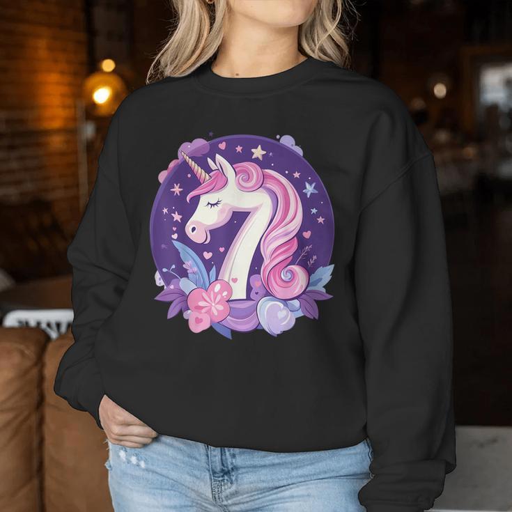 Geburtstag 7 Einhorn Mädchen Einhorn Outfit 7 Geburtstag Sweatshirt Frauen Lustige Geschenke