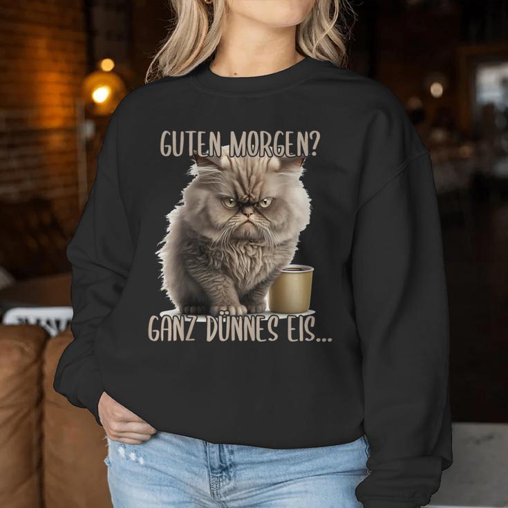 Guten Morgen Ganz Dünnes Ice Evil Cat & Coffee Sweatshirt Frauen Lustige Geschenke