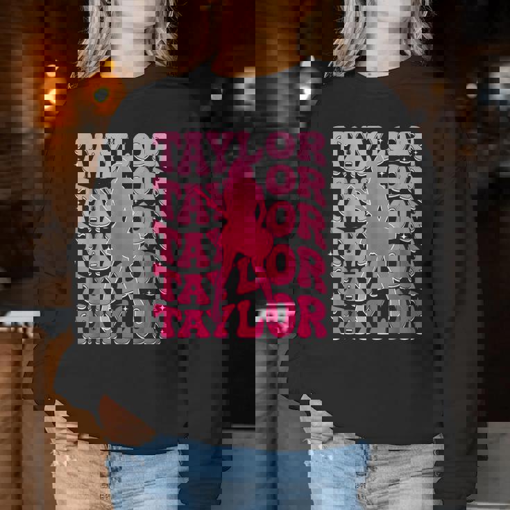 Retro Taylor First Name Personalized 80'S Pink Girl Women Sweatshirt Unique Gifts