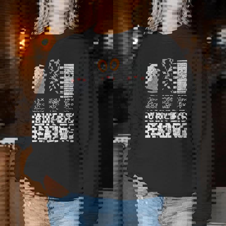 Rock Paper Scissor Reading Book Reading Teacher Bookworm Te Women Sweatshirt Unique Gifts