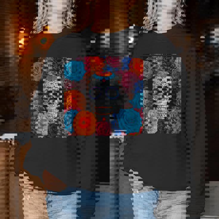 Tête De Mort Mexicaine Dia De Muertos Jour Des Morts Floral Sweat-shirt pour femme Cadeaux drôles