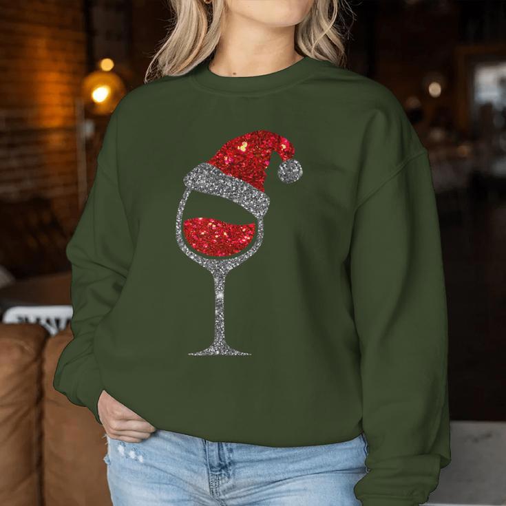 Christmas Wine Glass Red Wine Christmas Hat Sweatshirt Frauen Lustige Geschenke