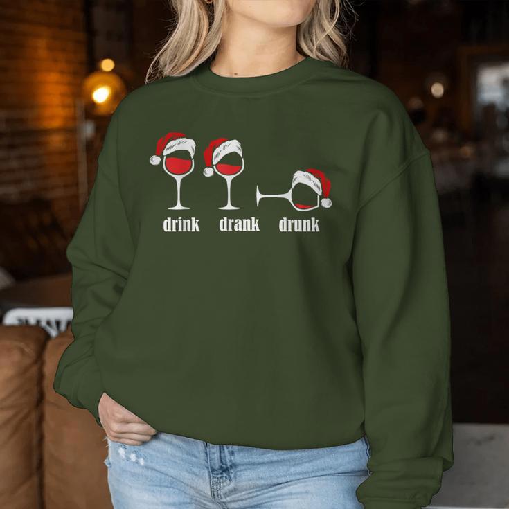 Drink Drank Drunk Wine Glasses Wine Lover Christmas Sweatshirt Frauen Lustige Geschenke