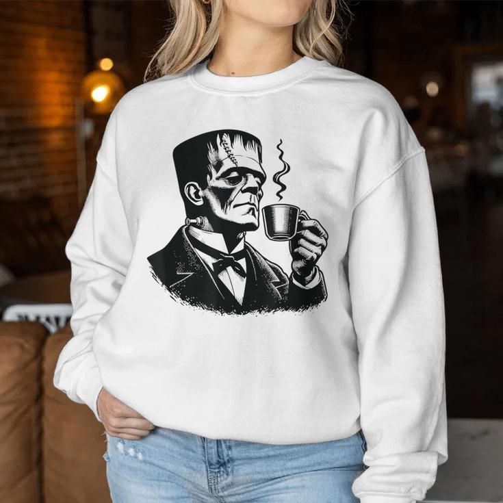 Frankenstein Coffee Drinker Horror And Caffeine Lovers Gray Sweatshirt Frauen Lustige Geschenke