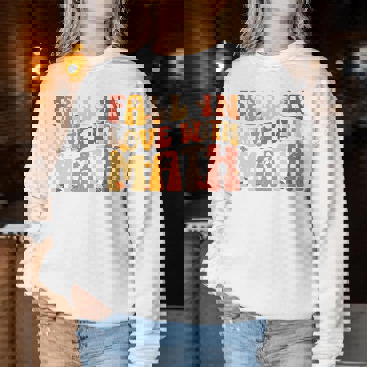 Groovy Fall In Love With Math Thanksgiving Math Teacher Fall Women Sweatshirt Unique Gifts