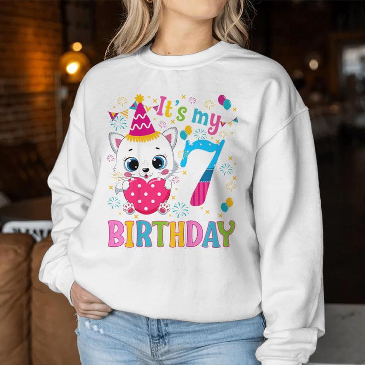 Kinder 7 Geburtstag Katze Mädchen Kätzchen Geburtstag Mädchen 7 Jahre Alt Sweatshirt Frauen Lustige Geschenke