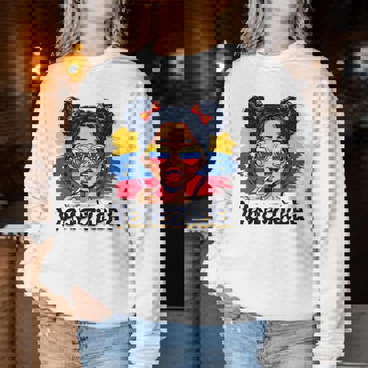 Messy Bun Girl Venezuela Pride Latina Venezuelan Girls Women Sweatshirt Unique Gifts