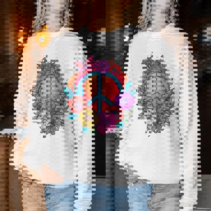 Pace Segno Fiore Anni '60 E '70 Farfalla Pace Maglia Con Maniche Raglan Women Sweatshirt Regalos divertidos