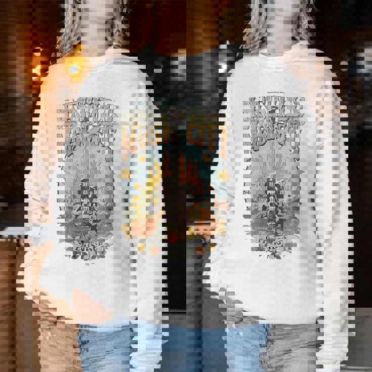 Recuerdo De Nashville Tn Guitar Nashville Cuello Sudadera Mujer Regalos divertidos