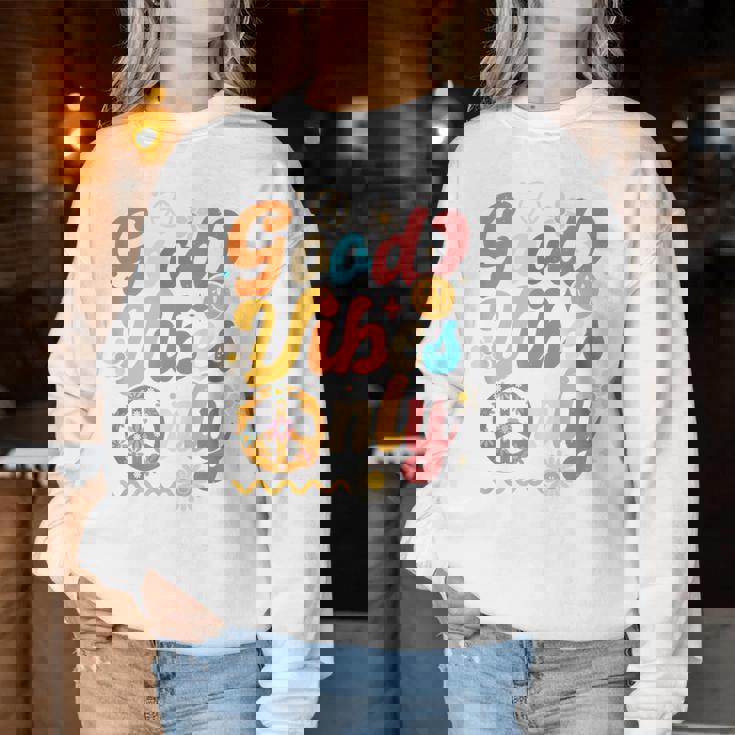 Retro Groovy 70S Good Vibes Only Floral Hippies Women Sweatshirt Personalized Gifts