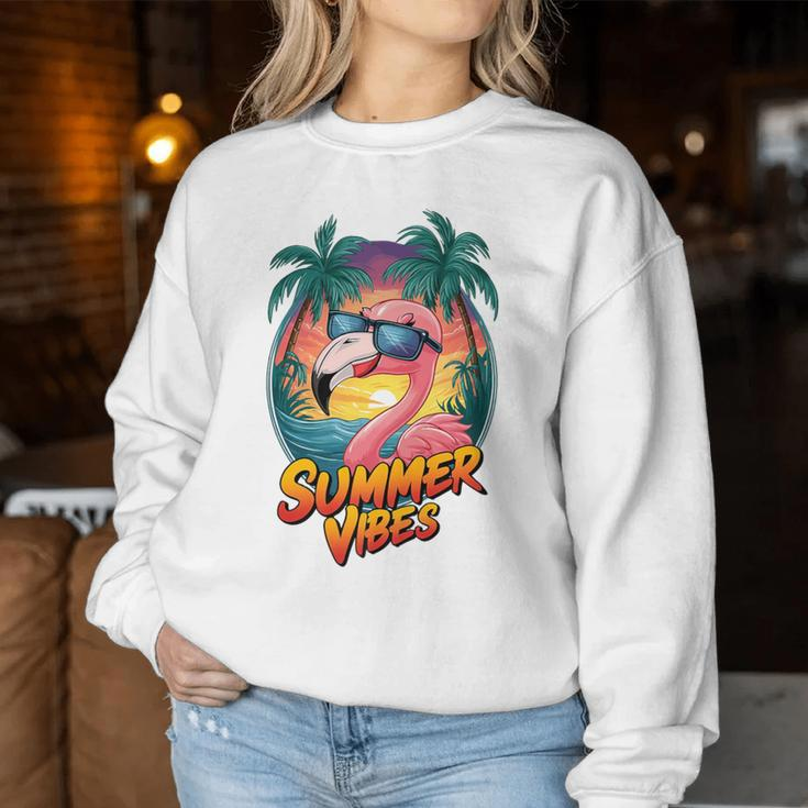 Summer Vibes Flamingo Beach Sunset Tropical Women Sweatshirt Unique Gifts