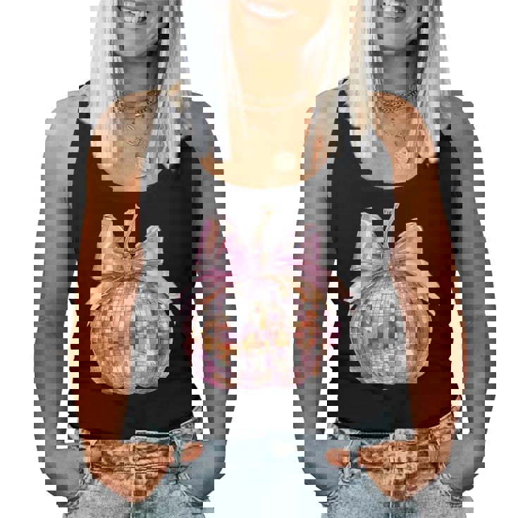 Coquette Pumpkin Patch Disco Ball Pumpkin Bow Aesthetic Girl Women Tank Top