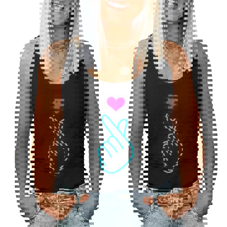 Kpop Dedo Corazón Símbolo Mano Azul Kpop Inspirado Amor Cuello Camiseta sin mangas para mujer