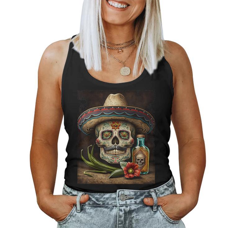 Mexican Sugar Skull Tequila Sombrero Cinco De Mayo Women Women Tank Top Seseable UK