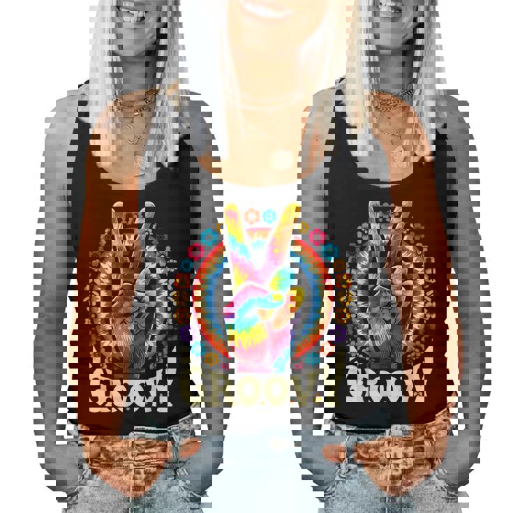 Peace Sign Love Groovy Hippie Party Women Tank Top