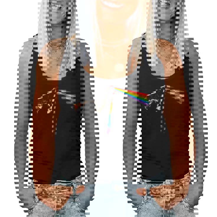Vintage Cat Lover Dad Cat Mom Prism Rainbow Light Rock Music Women Tank Top