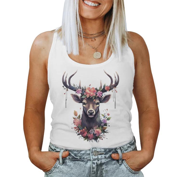 Stag With Roses Flowers Oktoberfest Costume Dirndl Tank Top Frauen