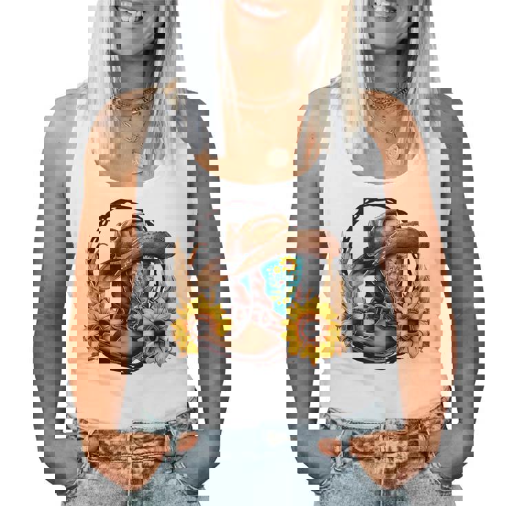Western Cowboy Boots Hat Rope Sunflower Rodeo Women Women Tank Top