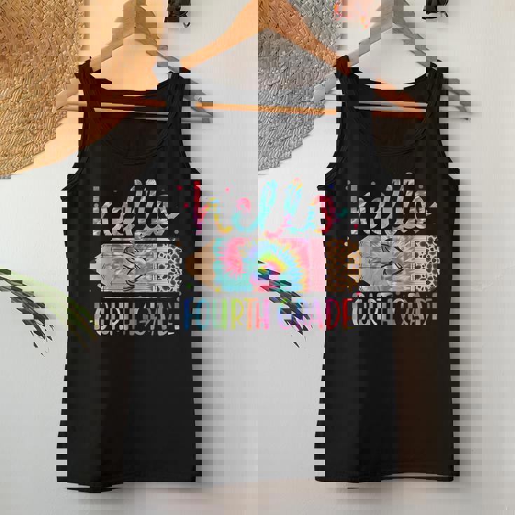 Back To School Hello Fourth 4Th Grade Leopard Tie Dye Pencil Women Tank Top Funny Gifts
