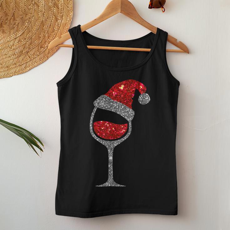 Christmas Wine Glass Red Wine Christmas Hat Tank Top Frauen Lustige Geschenke