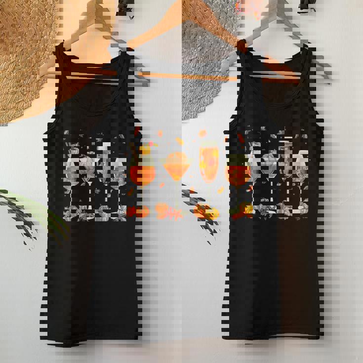 Hello Fall Autumn Leaves Pumpkin Wine Glasses Drinking Party Women Tank Top Funny Gifts