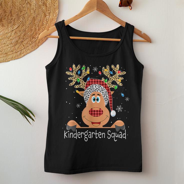 Kindergarten Squad Plaid Reindeer Santa Teacher Christmas Women Tank Top Funny Gifts