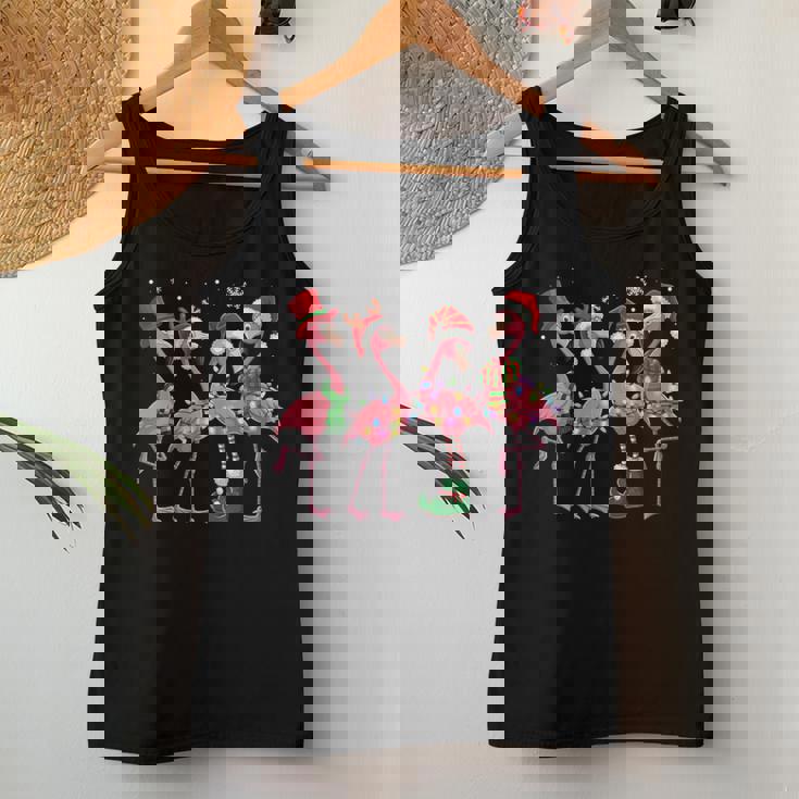 Pink Flamingo Santa Hat Christmas Tree Lights Flamingo Lover Women Tank Top Personalized Gifts