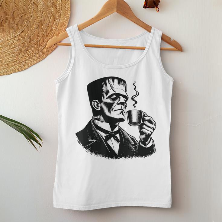 Frankenstein Coffee Drinker Horror And Caffeine Lovers Gray Tank Top Frauen Lustige Geschenke