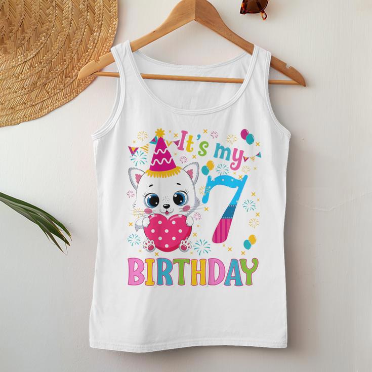 Kinder 7 Geburtstag Katze Mädchen Kätzchen Geburtstag Mädchen 7 Jahre Alt Tank Top Frauen Lustige Geschenke