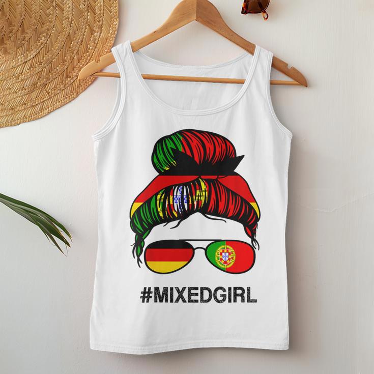 Portugal Germany Flag Portuguse German Messy Bun Tank Top Frauen Lustige Geschenke