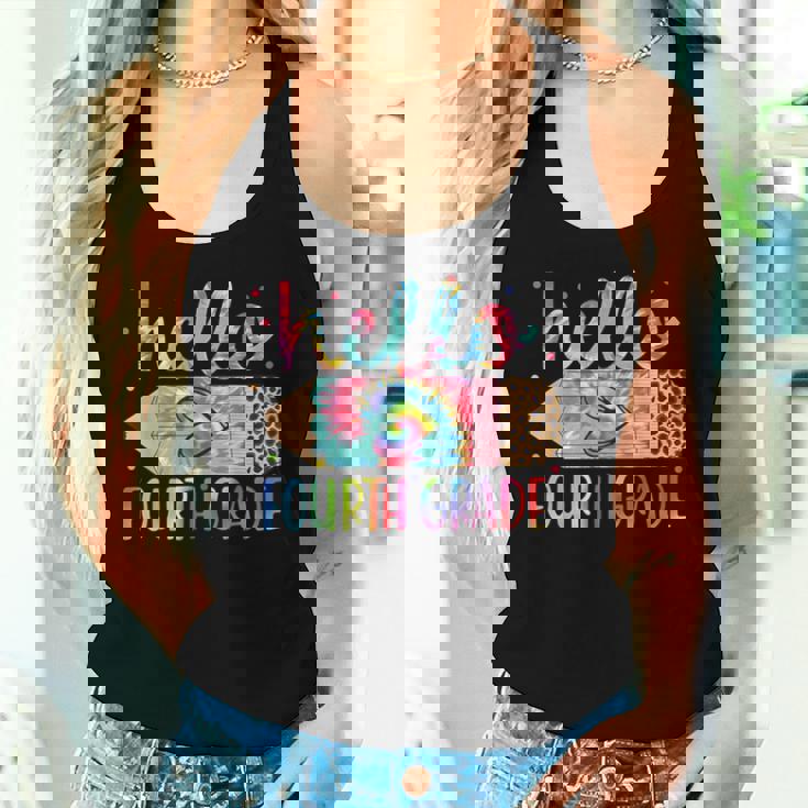 Back To School Hello Fourth 4Th Grade Leopard Tie Dye Pencil Women Tank Top Gifts for Her