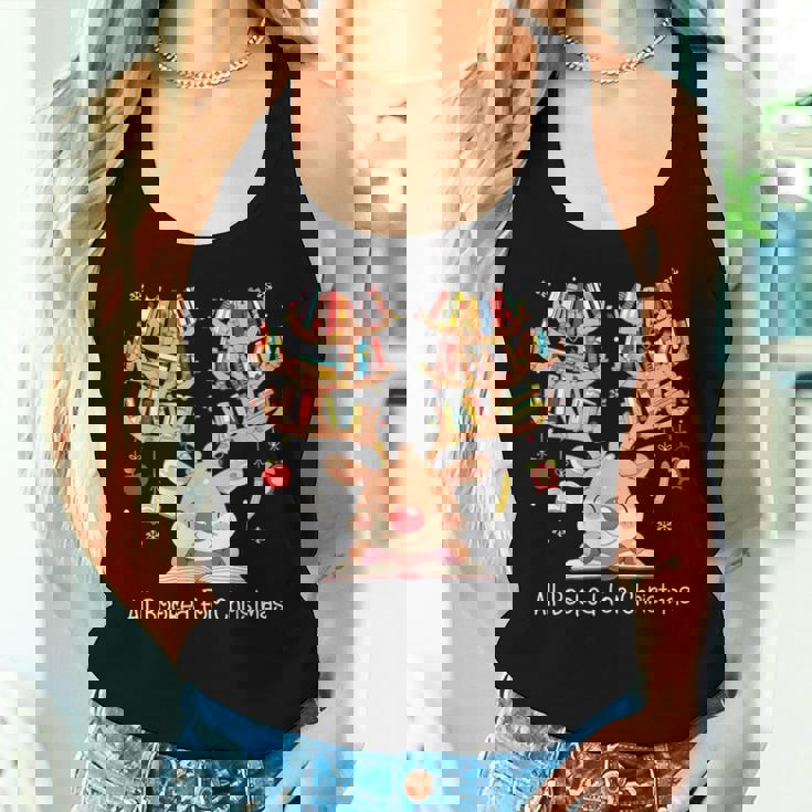 Christmas Reindeer Books All Booked For Christmas Teacher Women Tank Top Gifts for Her