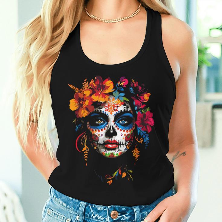 Colourful La Catrina Sugar Skull Woman Dia De Los Muertos Tank Top Frauen Geschenke für Sie