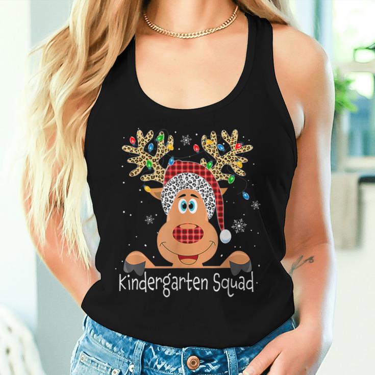 Kindergarten Squad Plaid Reindeer Santa Teacher Christmas Women Tank Top Gifts for Her