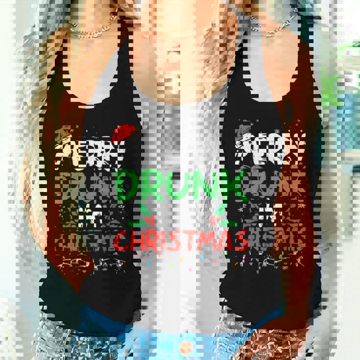 Merry Drunk I'm Christmas Santa Joke Xmas Drinking Women Tank Top Gifts for Her