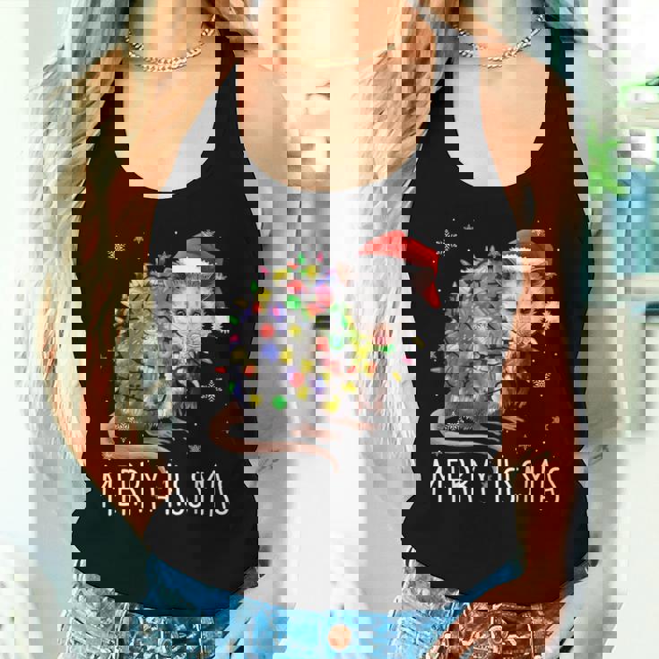 Merry Hissmas Possum Santa Hat Xmas Light Women Women Tank Top Gifts for Her