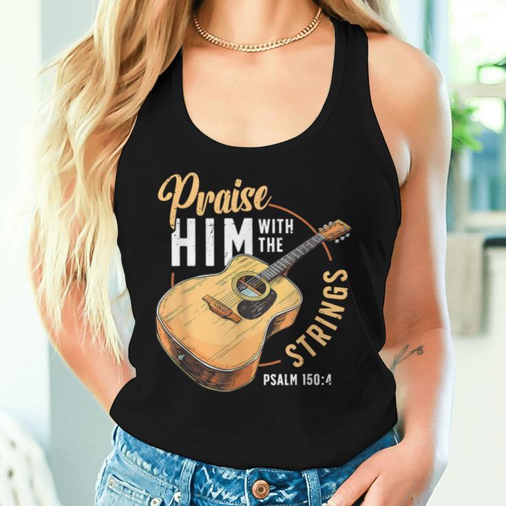 Praise Him With The Strings Bible Psalm Christian Guitar Women Tank Top Gifts for Her