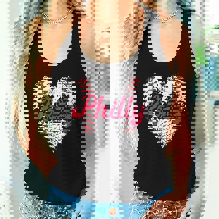 Retro Grunge Philly Baseball Love Heart Baseball Fans Women Tank Top Gifts for Her