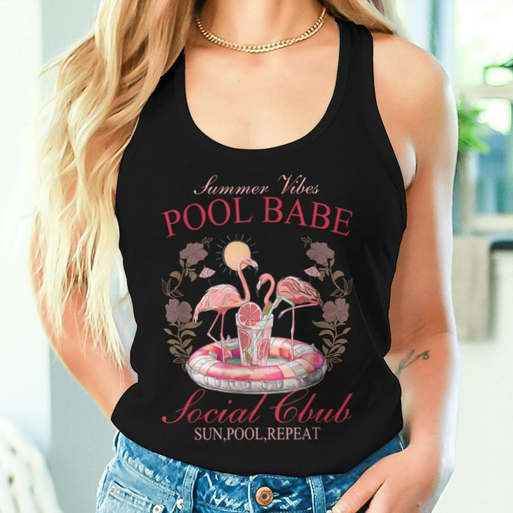 Summer Vibes Pool Babe Pink Flamingo Summer Vibes Beach Women Tank Top Gifts for Her