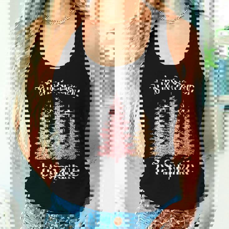 Tis The Season To Sparkle Cute Pink Christmas Tree Womens Women Tank Top Gifts for Her