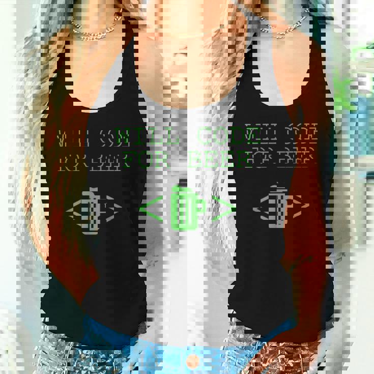 Will Code For Beer Programming Beer Lover Camiseta sin mangas para mujer Regalos para ella