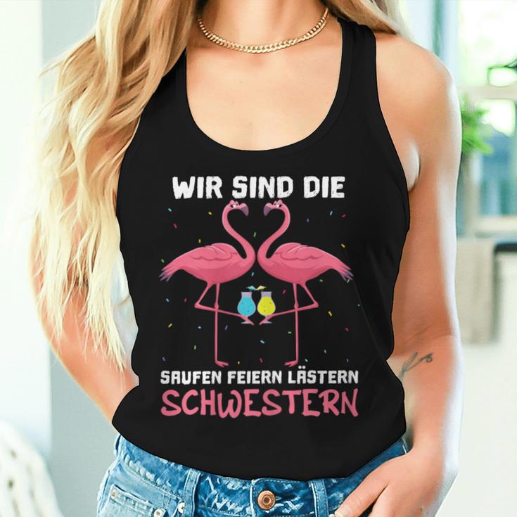 Women's With Wir Sind Die Saufen Feiern Lästern Schwestern Wine Sparkling Wine S Tank Top Frauen Geschenke für Sie