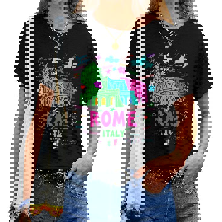 Abstracto Roma Italia Coliseo Ilustración Bosquejo Dibujo Camiseta de mujer