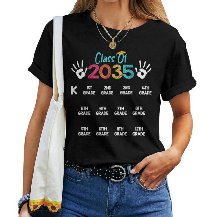Class Of 2035 Grow With Me Handprint Kindergarten 12Th Grade Women T-shirt