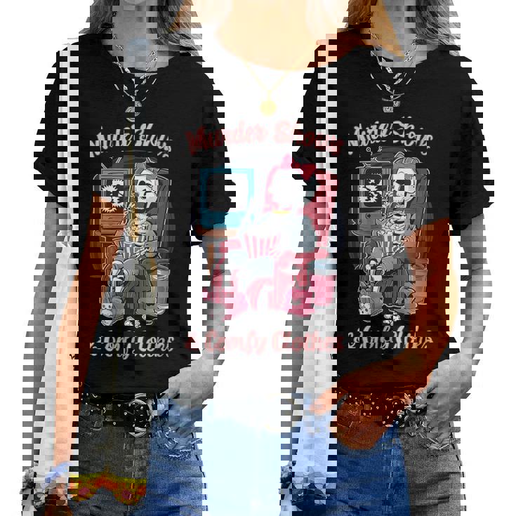 Donna Murder Shows And Comfy Clothes Skeleton Mom Mother's Day Con Collo A Maglietta da donna
