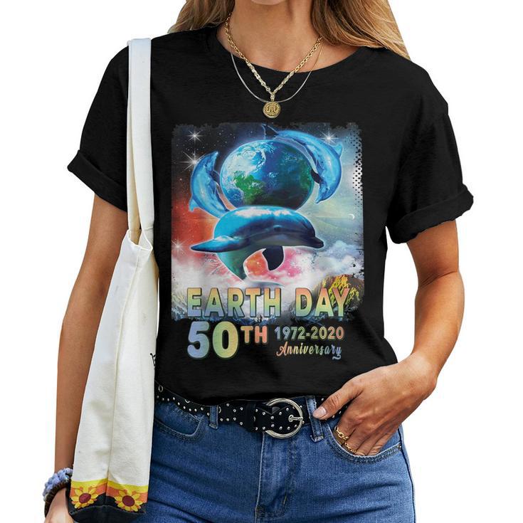 Earth Day 50Th Anniversary Save The Dolphins Retro Womens Women T-shirt