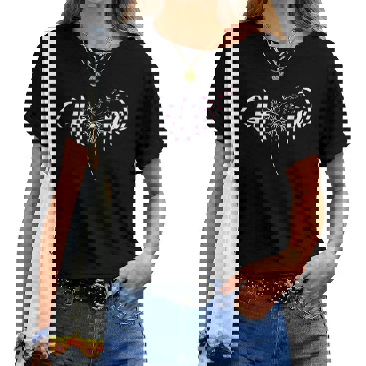 Hope Pink Ribbon Dandelion Breast Cancer Awareness Warrior Women T-shirt