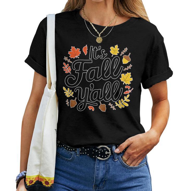 Happy Fall Y'all Women's Funny Pumpkin Spice T-Shirt - V-Neck Short Sleeve Tee, Dark Grey Small